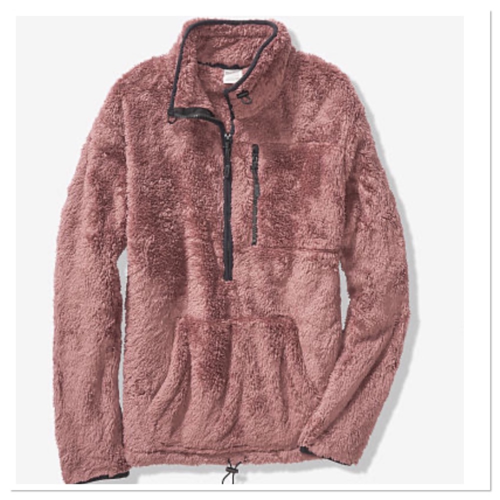 NWT VS PINK TEDDY FAUX FUR HALF ZIP